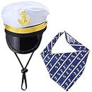 Yewong Pet Captain Sailors Costume Set Dog Cat Sea Captain Hat with Pet Anchor Triangle Bibs Scarf for Cat Puppy Navy Halloween Cosplay Costume Accessories Photo Props (White-C)