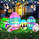 6PC Easter Inflatable Decorations Outdoor with LED Lights,Quntis 8FT Long Inflatable Easter Eggs Colorful,Giant Happy Easter Eggs Inflatable for Holiday Yard Garden Patio Home Blow Up Lawn Party Decor