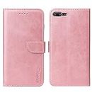 LOLFZ Wallet Case for iPhone 7 Plus 8 Plus, Vintage Leather Book Case with Card Holder Kickstand Magnetic Closure Flip Case Cover for iPhone 7 Plus 8 Plus - Rose Gold