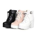 Women's Block Chunky Heels Buckle Platform Lace Up Punk Goth Ankle Boots Shoes
