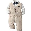 amokk Baby Boy Formal Wear for 1st 2nd Birthday Gentleman Outfits for Chirstening Bowtie and Vest Pants Set (Khaki, 18-24 M)