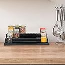 Livzing 3 Tier Expandable Spice Rack - Metal Countertop Display Shelf - Kitchen Cabinet Organizer Stand - 3 Steps Stand For Kitchen - Set Of 2 - Black - Expands 12.2 To 21.6 - Step Shelf