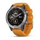 Garmin Fenix 5 Plus, Premium Multisport GPS Smartwatch, Features Color Topo Maps, Heart Rate Monitoring, Music and Contactless Payment, Titanium with Orange Band