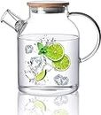 Glass Water jug with Air Tight Bamboo lid, for Juice Water iced Tea Pitcher Tea Carafe hot Glass Pitcher and Sun Tea jar, Drinking Beverage Pitcher with Cap 1800ml Transparent Pack of 1
