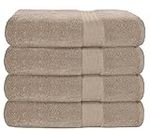 GLAMBURG Premium Cotton 4 Pack Bath Towel Set - 100% Pure Cotton - 4 Bath Towels 27x54 - Ideal for Everyday use - Ultra Soft & Highly Absorbent - Tan