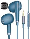 3.5mm Headphones with Clear Call Microphone Volume Control Aux Earbuds HiFi Stereo Wired Earphone for iPhone 6 6s Android Samsung A12 A13 A52 A23 A32 A03s MP3 MP4 iPod Shuffle PC Laptop Computer Blue