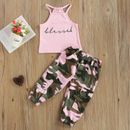 Toddler Kids Baby Girls Clothes Sets Sleeveless Letter Print Halter Outfits