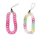 MultiValue 2 Pcs Phone Charm Straps, Colorful Acrylic Mobile Phone Wrist Strap Stylish Phone Chain Strap for Women Girl, Phone Accessories Cell Phone String Strap Keychain Strap (Colorful + Red)