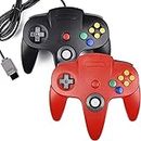 2 Pack Classic N64 Controller, kiwitatá Retro N64 Gaming Bit Wired Controller Joystick for N64 System Video Games Console(Red+Black)