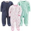 Simple Joys by Carter's Baby Girls' 3-Pack Sleep and Play, Pink Floral, Blue Floral, Navy Dot, 3-6 Months