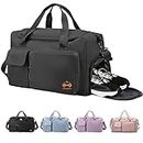 CarryFitness® Sports Gym Bag Duffle Travel Bag Womens Mens with Shoes Compartment Hand Luggage Bag, Waterproof Lightweight Weekend Bag for Women, Overnight Bag, Hospital, Holdall Bag - Black 37L