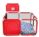 BabyGo Baby Playpen Playing House Newborn Ball Pool Fence with Basketball-Ring Large Size Indoor Outdoor Playards for Children Pool (Red) (Balls not Included)(128cm x 128cm x 66cm)