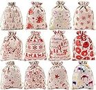 Christmas Burlap Bags with Drawstring, 5 x 7 Inch Christmas Favor Bags Jewelry Candy Pouches Sacks, Mini Storage Bag for Wedding Christmas Festive Candy Goody Storage DIY Craft - 12 Pcs