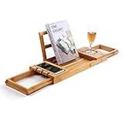 Utoplike Bathtub Caddy Tray, Bamboo Bath tub Tray with Adjustable Arms, Bath Table Holds, Bthtub Trays, Bathroom Trays for Books/Tablets/Cell Phone/Towels/Foods (Natural Bamboo)