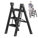 HASTHIP® 3 Step Ladder Carbon Steel Foldable Ladder 330lbs Load Capacity 3 Step Ladder for Home, Step Ladder for Home Use, Folding Step Stool with Anti-Slip Pedal, Plant Pot Ladder Holder