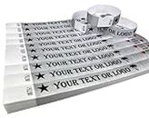 200 Braccialetti Argento Polsini stampati personalizzati di Tyvek con il vostro testo o logo personalizzato per eventi, feste, festival, ID