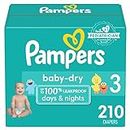 Pampers Baby Dry Diapers - Size 3, One Month Supply (210 Count), Absorbent Disposable Diapers