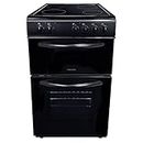 Statesman EDC50B Fan Assisted Double Oven Electric Cooker, 4 Zone Ceramic Hob, Integrated Grill, 50cm Wide, Double Glazed Door, 1 Deep Tray with Wired Chrome Grid, Black
