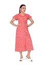 Fashion Dream Women’s Coral Pink Polyester Blend Polka Print A-Line Dresses(Coral_Pink_XS)