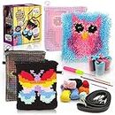 CRAFTILOO Owl Latch Hook Pouch and Butterfly Needlepoint Cross Body Bag Pre-Printed Arts and Crafts Sewing Kit