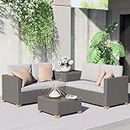 Grand patio 4-Piece Wicker Patio Furniture Sets, Outdoor Conversation Sets with Storage Box and Rattan Coffee Table for Patio Backyard Garden, Light Gray