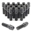 Wheel Accessories Parts Set of 20 Black 12x1.5 Lug Bolts Locking Spline Conical Seat with 28 mm Shank Length Small Diameter Lug Bolt with Dual Hex Key for Aftermarket Wheels (28mm, Black, M12x1.50)