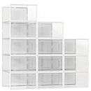 12-Pack Clear Plastic Shoe Organizer Boxes - Stackable, Space-Saving Storage Solution for Sneakers, Boots, and Heels Perfect for Entryway, Closet, or Drop Front Use