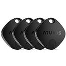 ATUVOS Tracker Localisateurs D’Objets Bluetooth 4 Pack, Fonctionne avec l’app Localiser (Uniquement iOS), Batterie Remplaçable, IP67 Imperméable, pour Valises/Portefeuilles/Clés/Sacs, Noir