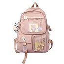 Kawaii Backpack with Pins Kawaii School Backpack Cute Aesthetic Backpack Cute Kawaii Backpack for School, Pink, With Accessories
