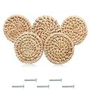 Rattan Chest of Drawers Cabinet Knobs, 5 pezzi in rattan, Round Wooden Drawer Knobs, Furniture Knobs for Cabinet, Drawers, Living Room, Kitchen