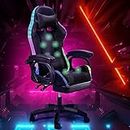 Furb Gaming Chair with LED RGB Lights and 7-Point Massage, Ergonomic Computer Gaming Chair with Footrest Lumbar Support, High Back Height Adjustable Music Video Game Chair,Black