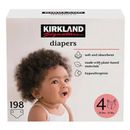 Kirkland Diapers Size 4 (22-37 lb/10-17 kg) 198 Ct Hypoallergenic Disposable