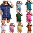 satin pjs for women sets 2024 summer pyjamas soft satin pjs set two piece pyjamas button down shirts ＋ shorts set loungewear 202