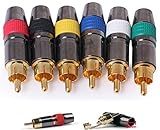 PagKis Metal Solderless RCA Male Connectors with Screw Design - Audio Video in-Line Jack Adapter Gold Plated for Amplifier - Set of 6