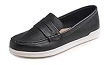Feversole Comfort Women's Leather Daily Loafer Driving Flats Flexible Walking Boat Shoes Black Vegan Leather Size 9 M US