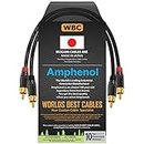 1 Foot – High-Definition Audio Interconnect Cable Pair Custom Made by WORLDS BEST CABLES – Using Mogami 2964 Wire and Amphenol ACPL Black Chrome Body, Gold Plated RCA Connectors