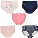 Delta Burke Intimates Women's Brief Panties Sexy Side Lace (5Pr), Navy Pink Polka Dots, XL Plus