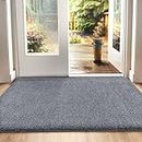 DEXI Dirt Trapper Door Mat, Non-slip Barrier Mats for Indoor and Outdoor, Super Absorbent Entrance Rug Machine Washable Soft Floor Mat Carpet, Grey-Blue, 60 x 90 cm