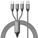 GIANAC Multi USB Kabel, Universal Ladekabel [1.2M] Schnell 3 in 1 Mehrfach iP Micro USB Typ C Lightning Cable für iPhone, Android Galaxy, Huawei, Oneplus, Sony, LG, Honor View-Gray
