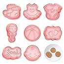 8Pcs Baby Shower Cookie Cutter, Jagowa Plastic Cookie Mold 3D Cookie Stamps Baking Tools for DIY Fondant Pastry Cake Decoration (Style B)