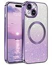 DUEDUE Magnetic Case for iPhone 15 Plus, iPhone 15 Plus Glitter Case with [Removable Glitter Card] [Compatible with MagSafe], Shockproof Ultra Slim iPhone 15 Plus Cover 6.7'', Gradient Purple