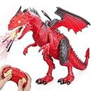 Betheaces Remote Control Dinosaur,Dragon Toy for Kids Boys Girls Red Dragon Figures Learning Realistic Looking Large Size with Roaring Spraying Light Up Eyes for Birthday Xmas Gifts (Style-1)