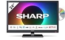 SHARP 1T-C24EE6KC2FBD 24 Inch Smart TV, HD Ready LED Display with DTS Virtual X, Dolby Digital Audio, Built in DVD Player, Freeview Play and Wireless Streaming-Black, Energy Class F (Amazon Exclusive)