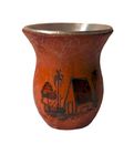 Peruvian Local Artisans Made Yerba Mate Tea Cup Hand Painted Leather cover metal