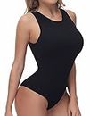 SIMIYA Bodysuit for Women Slimming Sexy Body Suit Ladies Vest, Women's sleeveless Crew Neck Tank Tops with Snap Closure (Black, M)