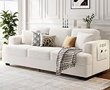 KKL Deep Seat Sofa 89" with Throw Pillow, Modern Sofa, Couches for Living Room, Comfy Sofa, Sleeper Couch, Bouclé, Offwhite