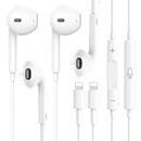 2 Pack-Apple Earbuds/iPhone Headphones Wired/Lightning Headphones with Mic [Apple MFi Certified] Built-in Microphone & Volume Control Compatible with iPhone 14/13/12/11/8/X/7, Support All iOS System