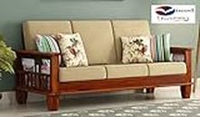 VINOD FURNITURE HOUSE Solid Sheesham Wood Sofa Set 3 Seater Home Living Room |Office Furniture Sofa Set | Without Pillow | Cream Cushions | Honey Finish