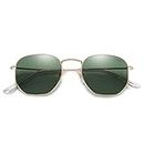 SOJOS Small Square Polarized Sunglasses for Men and Women Polygon Mirrored Lens SJ1072 with Gold Frame/Dark Green Lens