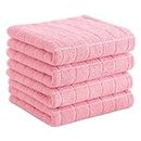 Homaxy 100% Cotton Terry Kitchen Towels(Pink, 13 x 28 inches), Checkered Designed, Soft and Super Absorbent Dish Towels, 4 Pack